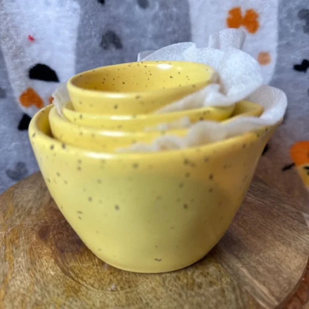 Rae Dunn Artisan Collection Yellow Ceramic Measuring Cups Set of 4 Rustic NWT